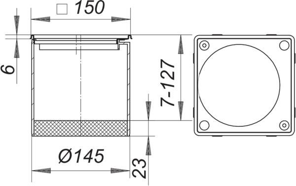 Dallmer Aufsatzrahmen VS 15 Serie 15 150 x 150 mm, mit Gewindeeinsätzen, seitenverstellbar