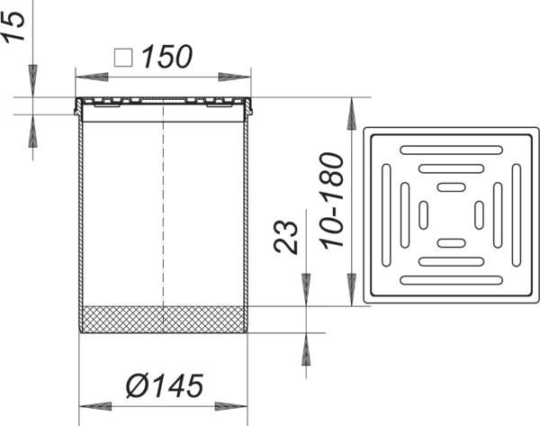 Dallmer Aufsatz SEC 15 Serie 15 SEC 15, Rost Edelstahl 1.4301, 150x150mm