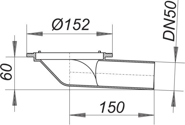 Dallmer Balkonablaufgehäuse 83 KF DN 50, Ablaufstutzen seitlich, 3° abgewinkelt, ohne Flansch