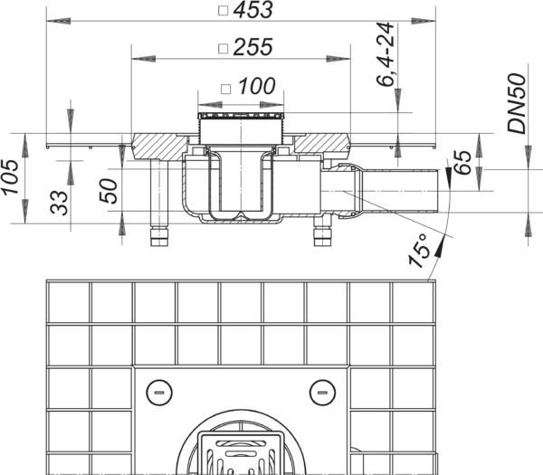 Dallmer Bodenablauf CeraDrain 48 VC 10, 100 x 100 mm, DN 50, seitlich