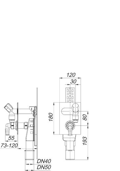 Dallmer Wandeinbau-Waschgeräte-Siphon 406 DN 40/50, senkrecht, Abdeckplatte Kunststoff, verchromt, 120x180mm