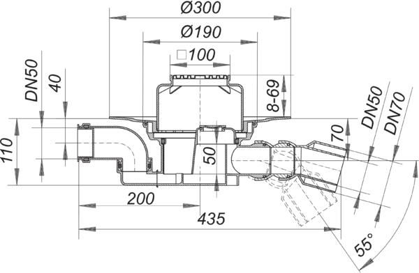 Dallmer Bodenablauf 55 E Serie 15 DN 50/70, Zulauf DN 50, 180Grad schwenkbar