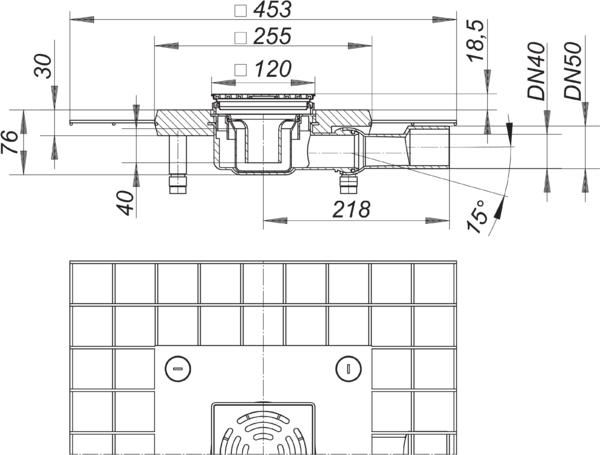 Dallmer Bodenablauf CeraDrain Plan VC 12, 120 x 120 mm, DN 40/50, seitlich