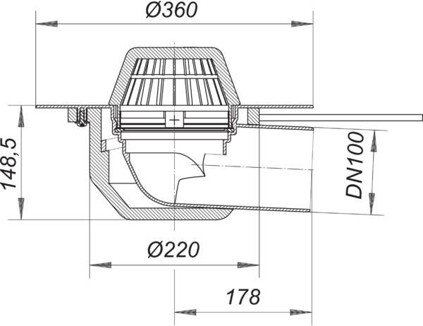 Dallmer Dachablauf 64 H PVC, DN 100, beheizt, mit extra breitem Flansch