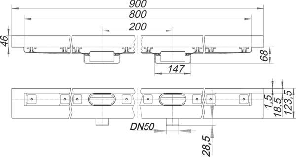 Dallmer Duschrinne CeraLine Nano W Duo 800, L1 800/L2 900/L3 200 mm, DN 50