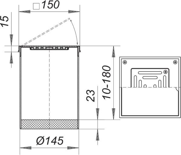 Dallmer Aufsatz S 15 DES 15 150 x 150 mm, Rost 90 x 90 mm, Edelstahl Abdeckplatte massiv