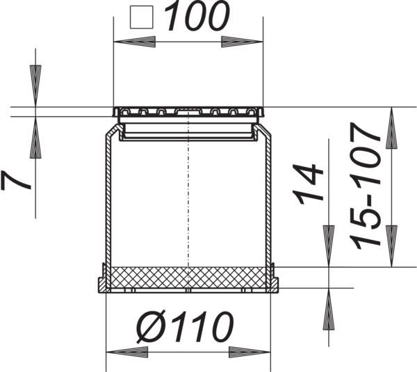 Dallmer Aufsatz Serie 10 E 10, Rost Edelstahl 1.4301, 100x100mm