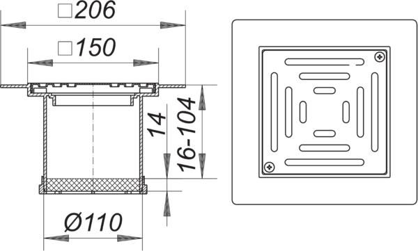 Dallmer Aufsatz PVC-KEN 10 Serie 10 150 x 150 mm, PVC, Rost Edelstahl 1.4301, verschraubt
