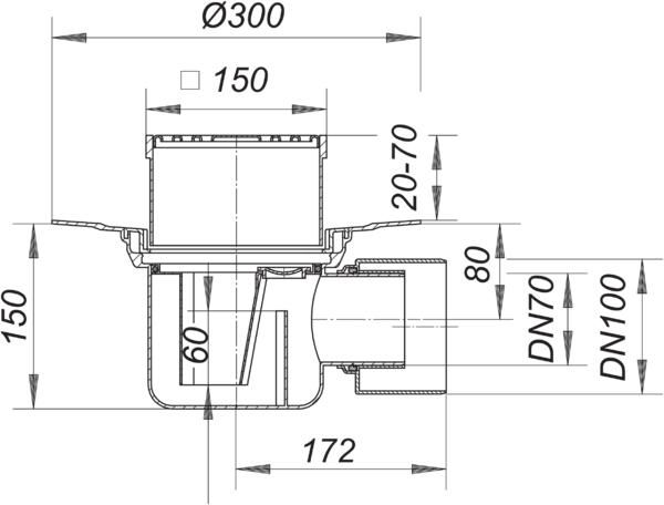 Dallmer Bodenablauf 57 KE Serie 15 DN 70/100, 150x150mm