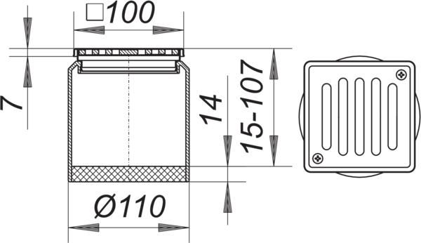 Dallmer Aufsatz ECS 10 Serie 10 100 x 100 mm, Rost Edelstahl 1.4301, massiv 5mm, verschraubt
