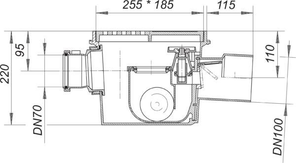 Dallmer Rückstau-Kellerablauf Ballstau 110/3, Zulauf DN 70, DN 100