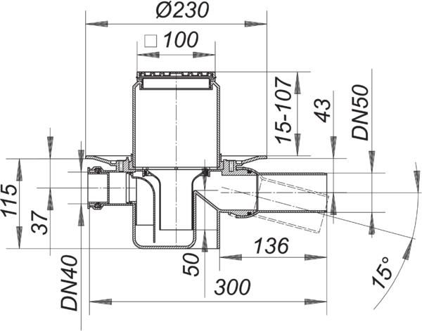 Dallmer Bodenablauf 46 SE Serie 10 100 x 100 mm, DN 50, Zulauf DN 40, Polypropylen, hochschlagfest