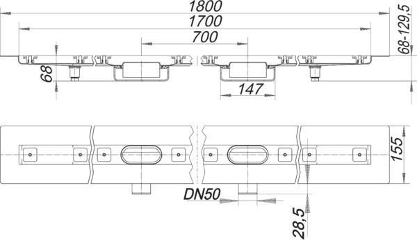 Dallmer Duschrinne CeraLine Nano F Duo 1700, L1 1700/L2 1800/L3 700 mm, DN 50