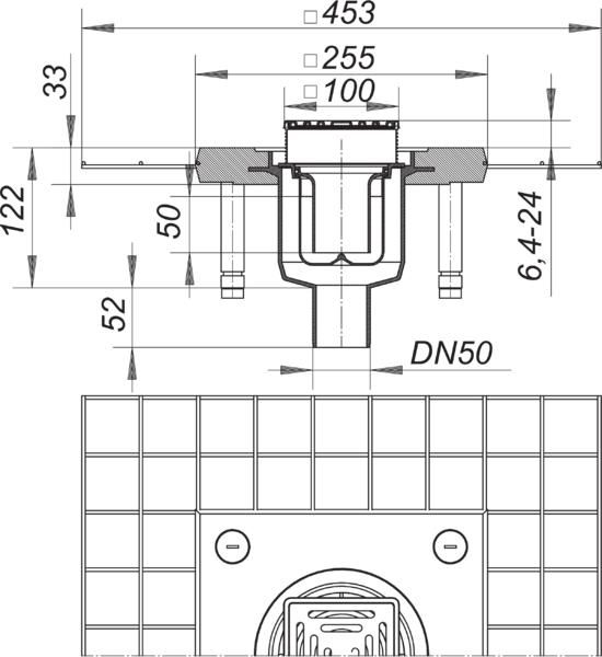 Dallmer Bodenablauf CeraDrain 49 VC 10, 100 x 100 mm, DN 50, senkrecht