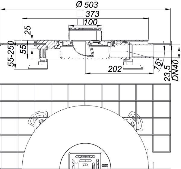 Dallmer Bodenablauf Set CeraDrain Select Plan 100 x 100 mm, seitenverstellbar +/- 2,5 mm, DN 40