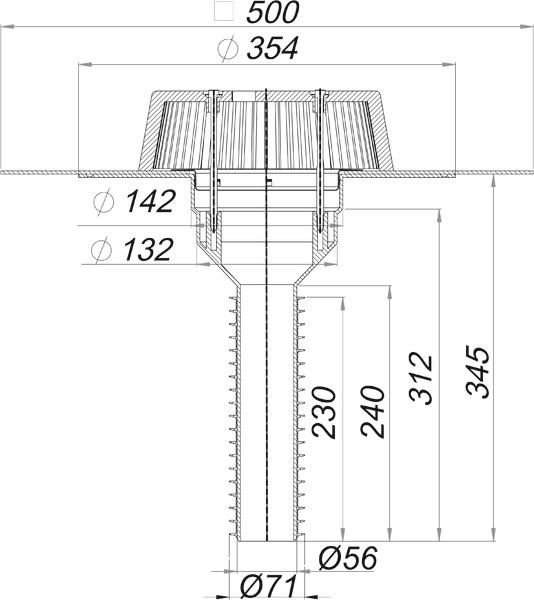 Dallmer Sanierungs-Dachablauf DallBit 63 T DN 70, Höhe 345 mm