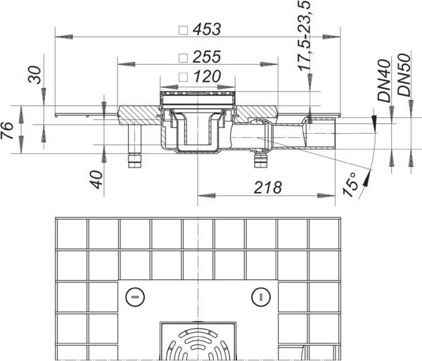 Dallmer Bodenablauf CeraDrain Plan K 12, 120 x 120 mm, DN 40/50, seitlich