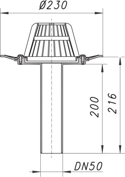 Dallmer Dachablauf 84 D Schraubflansch DN 50, Ablaufstutzen senkrecht, Edelstahl-Flanschring