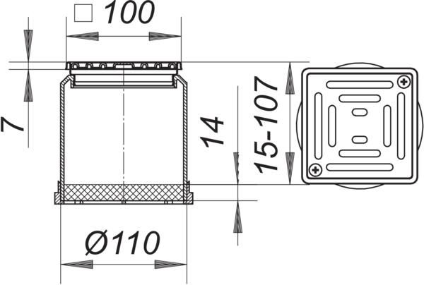 Dallmer Aufsatz Serie 10 EN 10, Rost Edelstahl 1.4301, verschraubt, 100x100mm