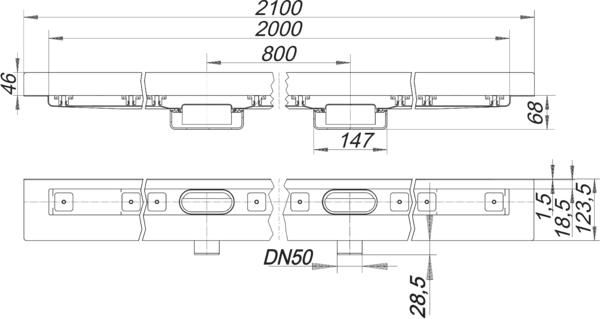 Dallmer Duschrinne CeraLine Nano W Duo 2000, L1 2000/L2 2100/L3 800 mm, DN 50