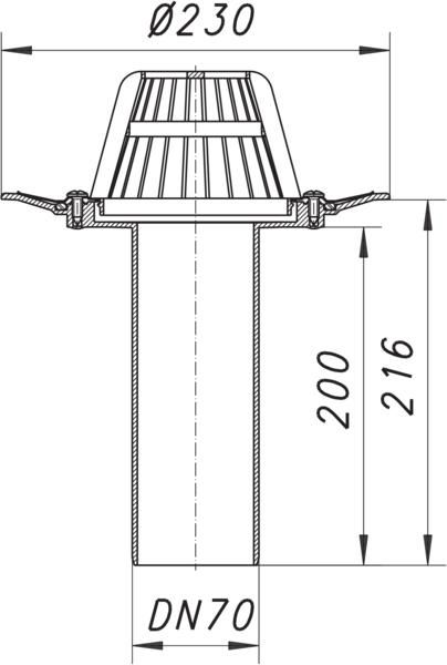 Dallmer Dachablauf 84 D Schraubflansch DN 70, Ablaufstutzen senkrecht, Edelstahl-Flanschring