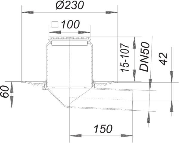 Dallmer Balkonablauf 83 E DN 50, ABS, 100 x 100 mm