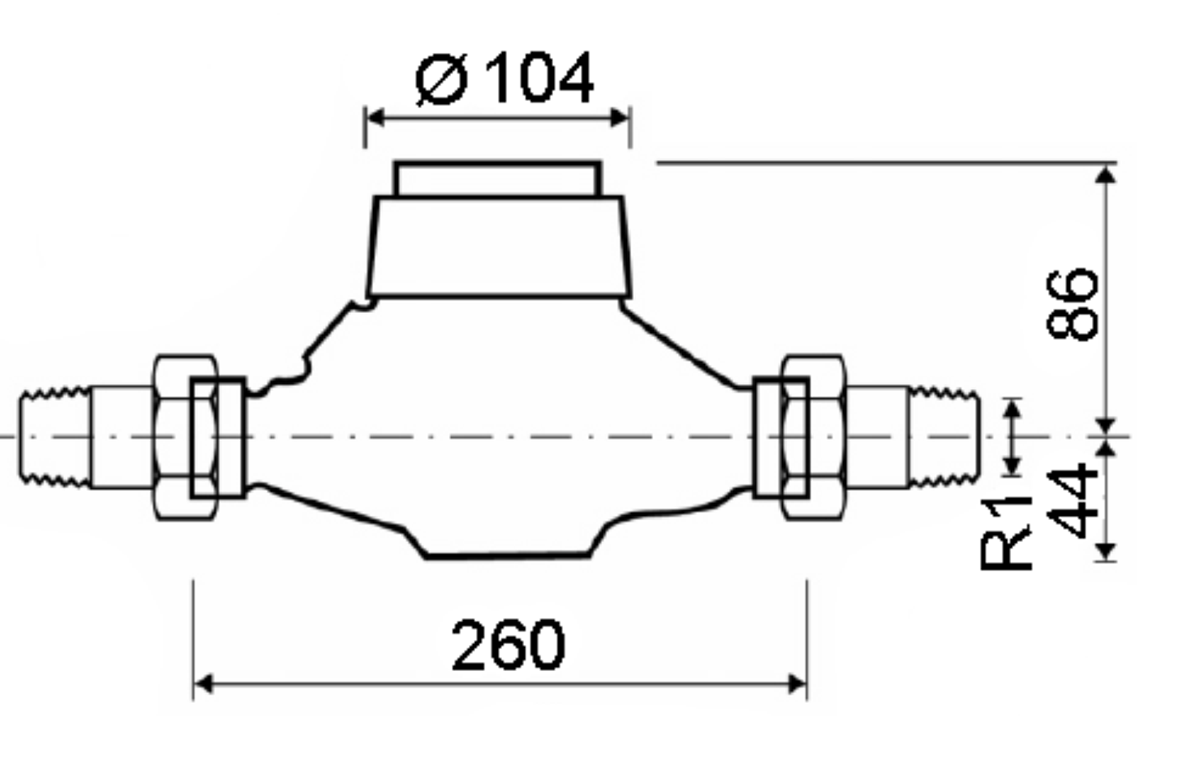 Deltamess Mehrstrahl-Nassläufer MNK Horizontal, DN 25, Q3 10,0 cbm/h, kalt, Standard