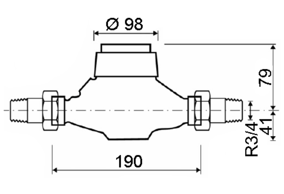 Deltamess Mehrstrahl-Nassläufer MNK Horizontal, DN 20, Q3 4,0 cbm/h, kalt, Standard