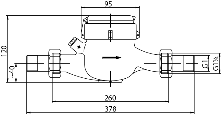 Deltamess Mehrstrahl-Nassläufer MNK Horizontal, 10 l/Imp, Q3 10 cbm/h, kalt