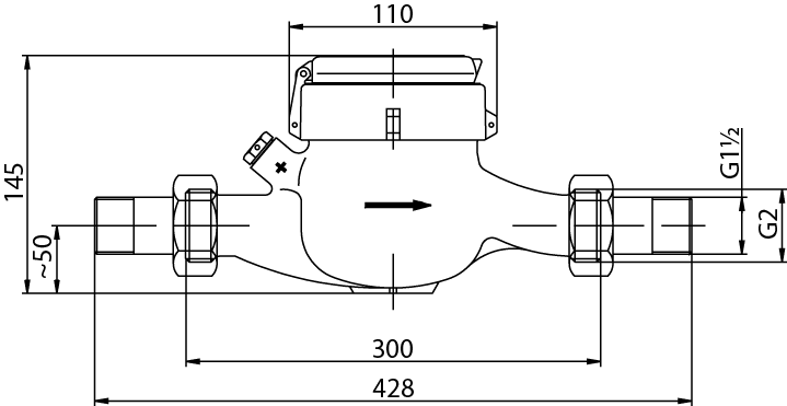 Deltamess Mehrstrahl-Nassläufer MNK Horizontal, 10 l/Imp, Q3 16 cbm/h, kalt