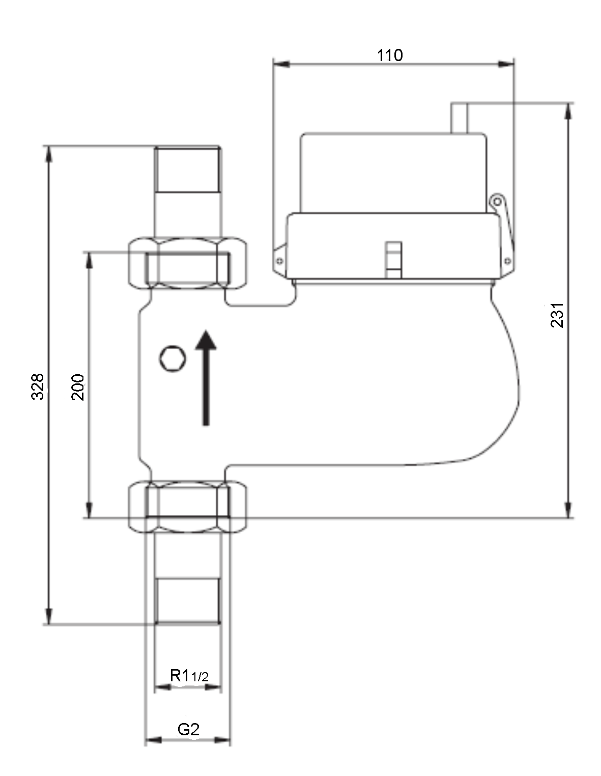 Deltamess Volumenmessteil VMT Qp 10 cbm/h, DN 40, Steigrohr, 200 mm