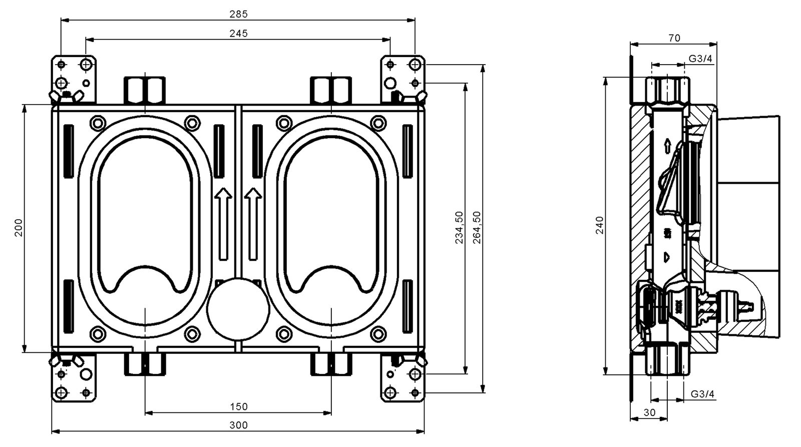 Deltamess Miniblock-Duo KOAX 2 G 3/4 IG, Rotguss