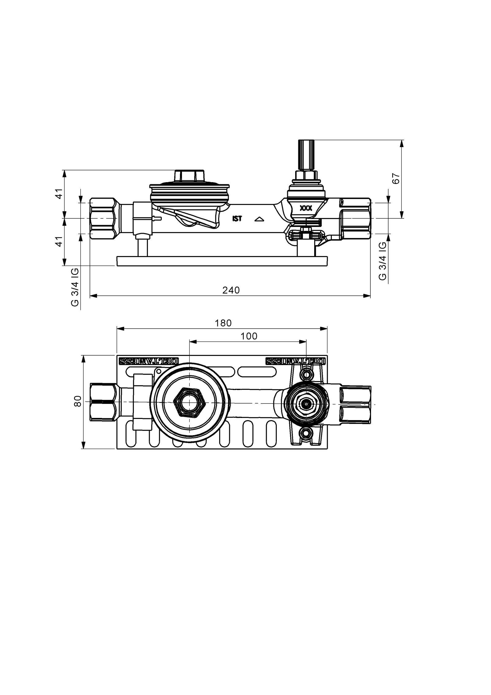 Deltamess Wasserzähler-Traverse KOAX 2 3/4" IG, Aufputz, Rotguss
