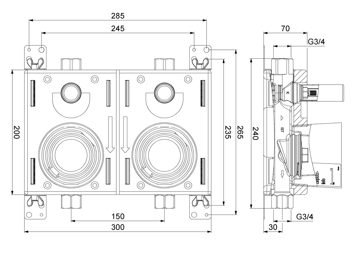 Deltamess Miniblock-Duo KOAX 2 Rotguss, G 3/4 IG, Objektblock 2