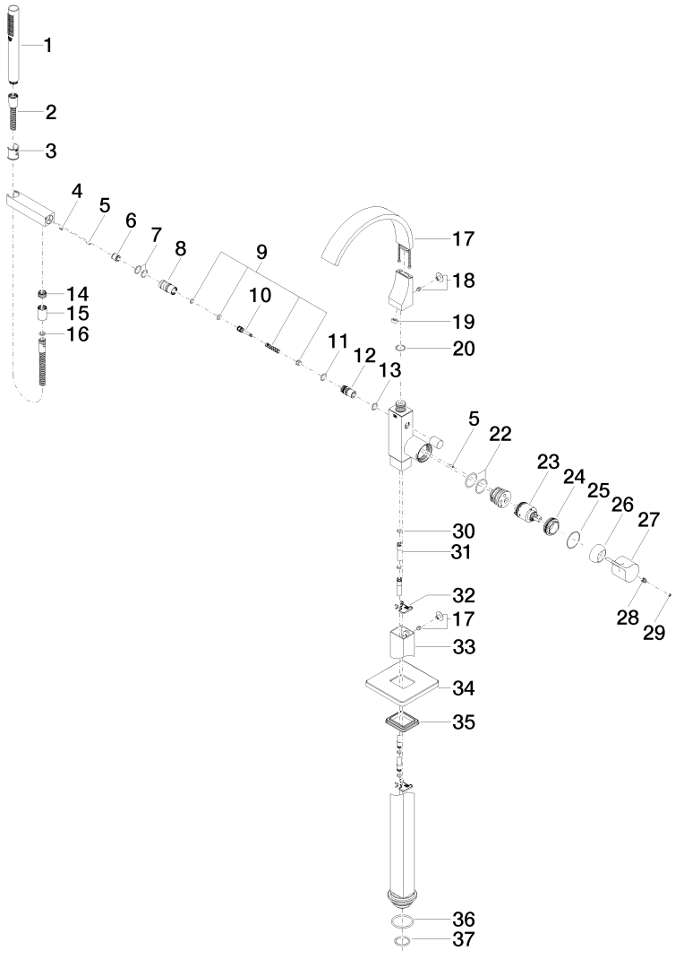 Dornbracht Wannen-Einhand-Armatur CYO freistehend, mit Standrohr, Schlauchbrausegarnitur, chrom