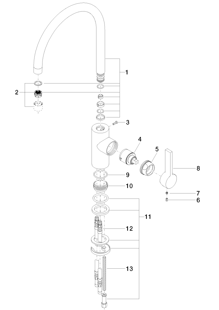 Dornbracht Spültisch-Einhebelmischer Tara Ultra Griff rechts, Ausladung 241mm, platin gebürstet