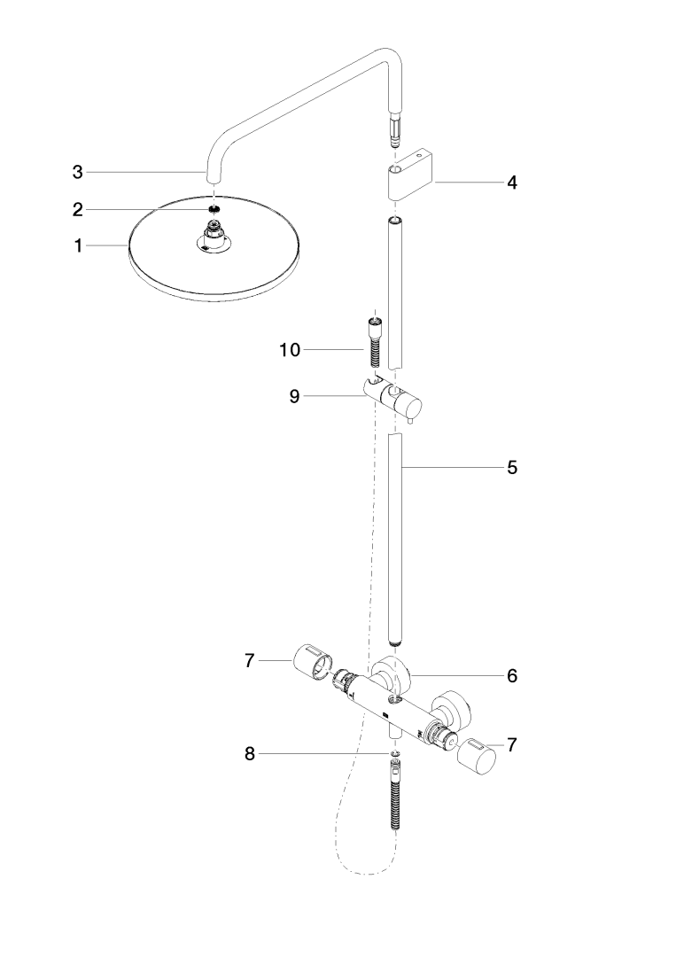 Dornbracht Duschgarnitur Showerpipe mit Brause-Thermostat, Ausladung Standbrause 453mm, Bronze gebürstet