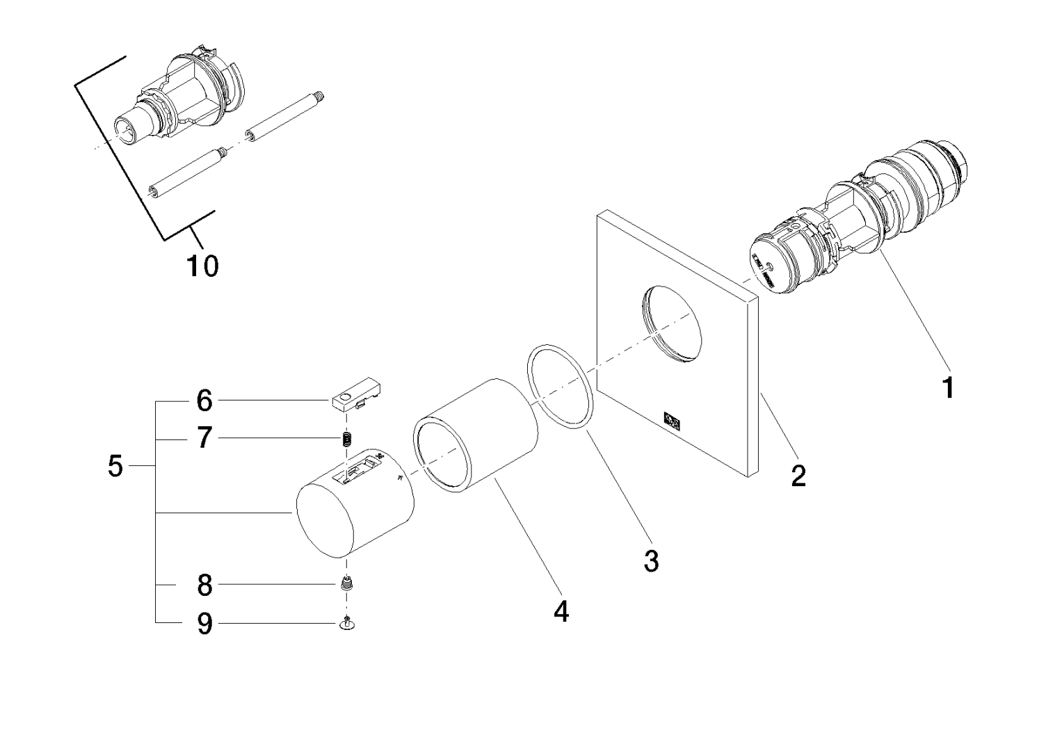 Dornbracht Fertigmontageset xTOOL UP-Thermostat, Thermostatmodul mit 1 Ventil, Messing gebürstet