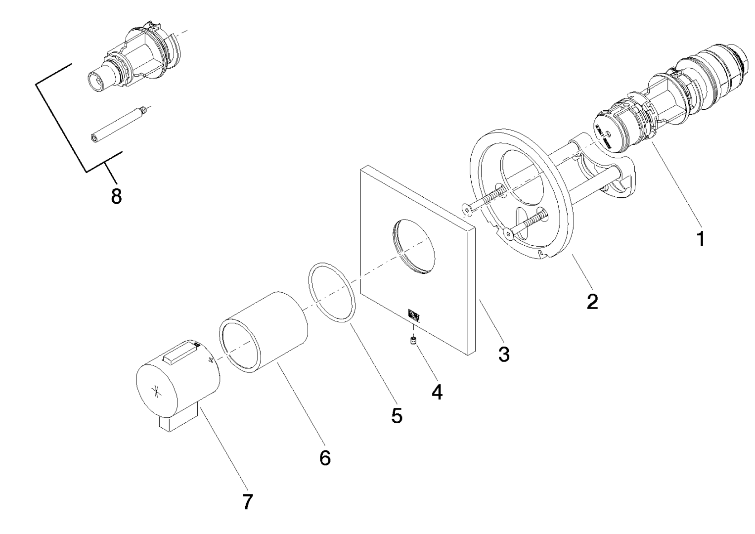 Dornbracht Fertigmontageset xTOOL UP-Thermostat, ohne Mengenregulierung, 3/4", Platin