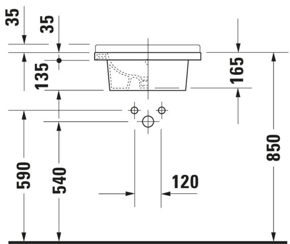 Duravit Einbau-Waschtisch Starck 3 48 x 46,5 cm, Einbau von oben, geschliffen, mit Hahnlochbank und Überlauf, weiß