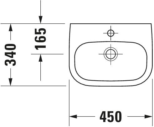 Duravit Handwaschbecken D-Code 45x34cm, mit Hahnloch, Überlauf, Hahnlochbank, weiß