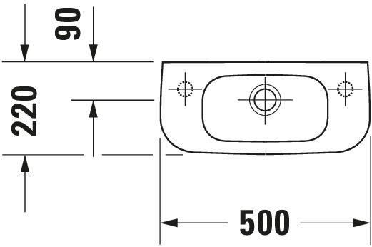 Duravit Handwaschbecken D-Code 50x22cm, mit Überlauf und Hahnlochbank, weiß, Hahnloch rechts