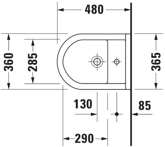 Duravit Wand-Bidet Starck 3 Compact 36x48cm, mit Hahnloch, mit Überlauf, mit Hahnlochbank, weiß