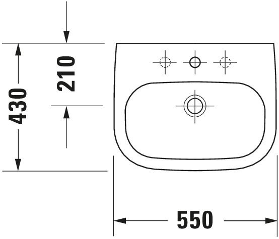 Duravit Waschtisch D-Code 55 x 43 cm, mit Hahnloch, Überlauf, Hahnlochbank, weiß