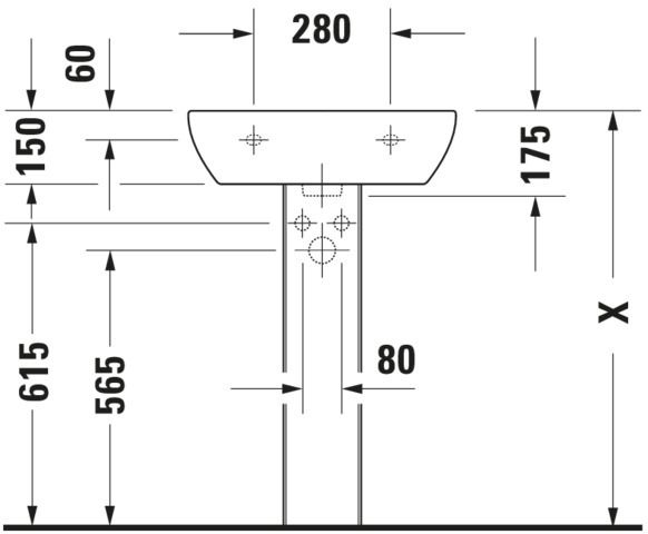 Duravit Waschtisch D-Code 55 x 43 cm, mit Hahnloch, Überlauf, Hahnlochbank, weiß