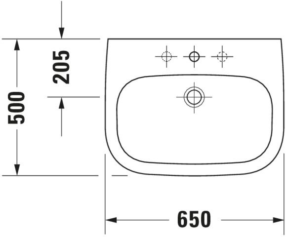 Duravit Waschtisch D-Code 65 x 50 cm, mit Hahnloch, Überlauf, Hahnlochbank, weiß