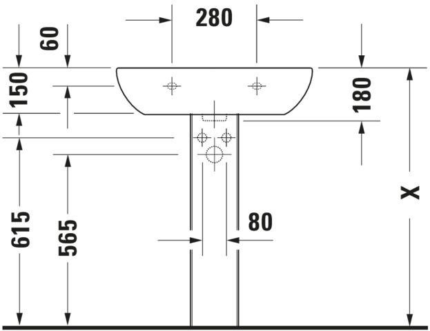 Duravit Waschtisch D-Code 65 x 50 cm, mit Hahnloch, Überlauf, Hahnlochbank, weiß