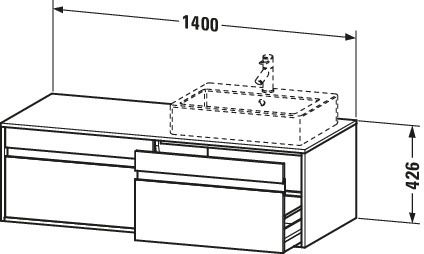Duravit Waschtisch-Unterschrank Ketho 140x55x42,6cm, für Aufsatzbecken, 2 Auszüge, Becken rechts, Eiche schwarz