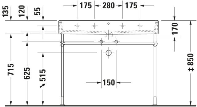 Duravit Möbel-Waschtisch Vero Air 100 x 47 cm, weiß, mit 3 Hahnlöcher, mit Überlauf, mit Hahnlochbank