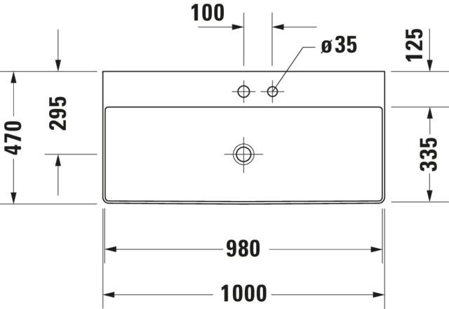 Duravit Möbel-Waschtisch geschliffen DuraSquare 100x47cm, ohne Überlauf, mit Hahnlochbank, 2 Hahnlöcher, weiß